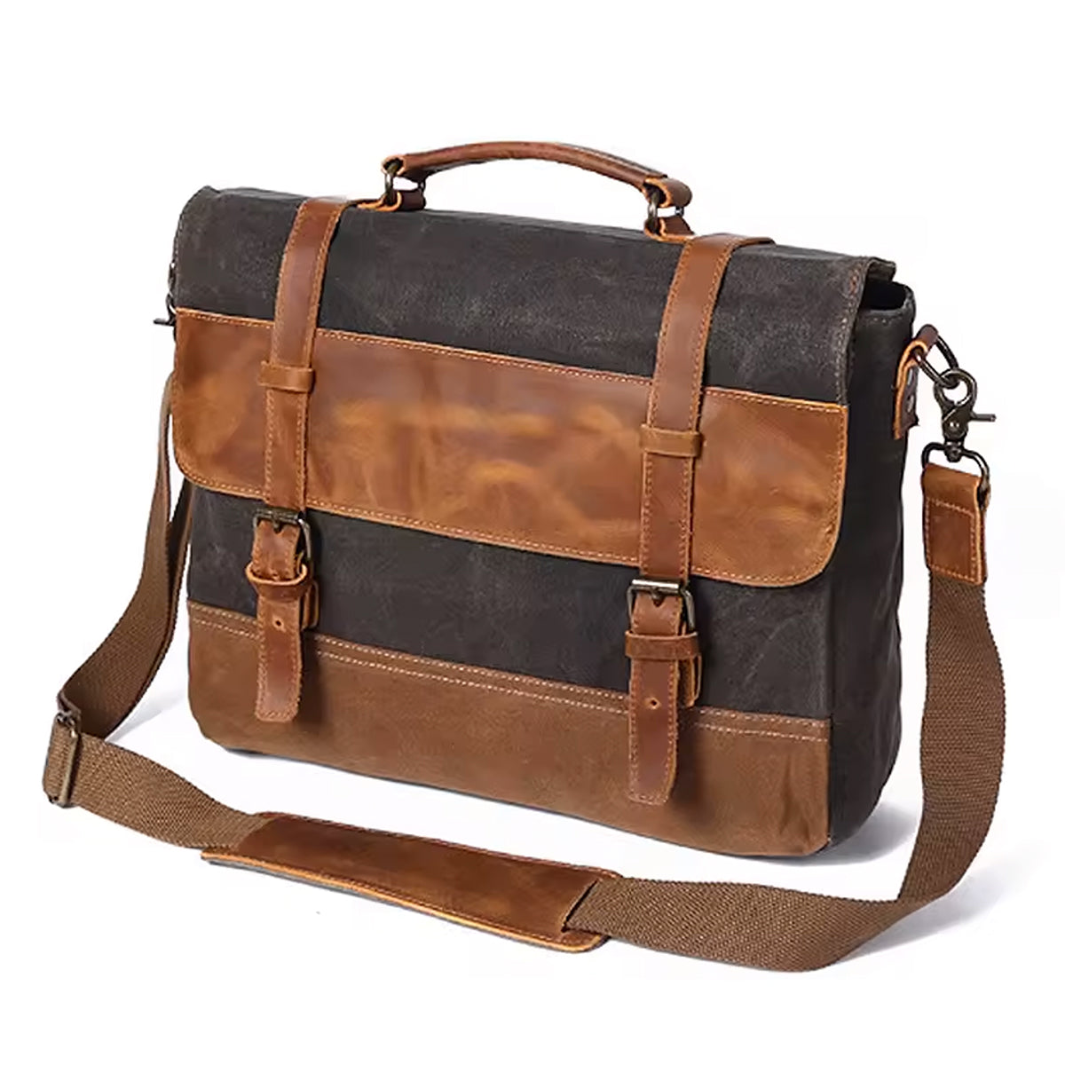Portafolio para Laptop hombre, 15.6 pulgadas, lona con cuero vintage, para Laptop