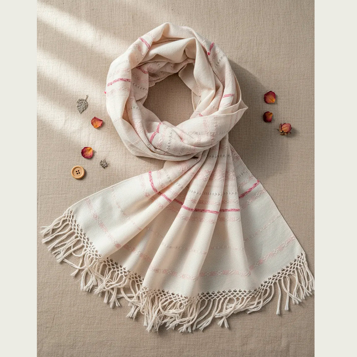 Rebozo Fino Artesanal Mexicano, Blanco con diferentes colores bordados. Hechos en Telar