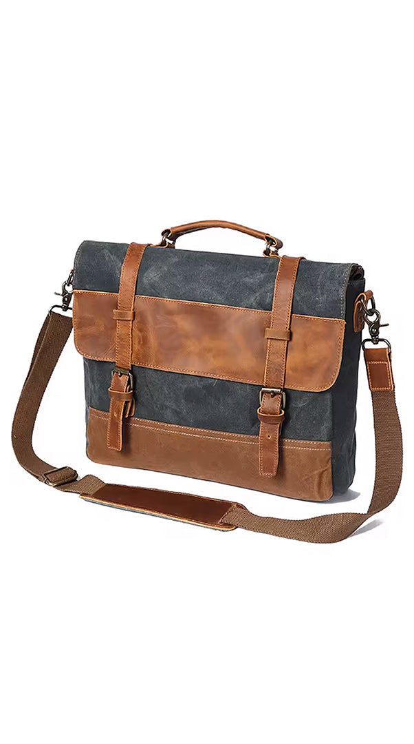 Portafolio para Laptop hombre, 15.6 pulgadas, lona con cuero vintage, para Laptop