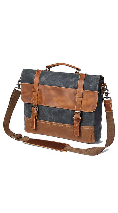 Portafolio para Laptop hombre, 15.6 pulgadas, lona con cuero vintage, para Laptop
